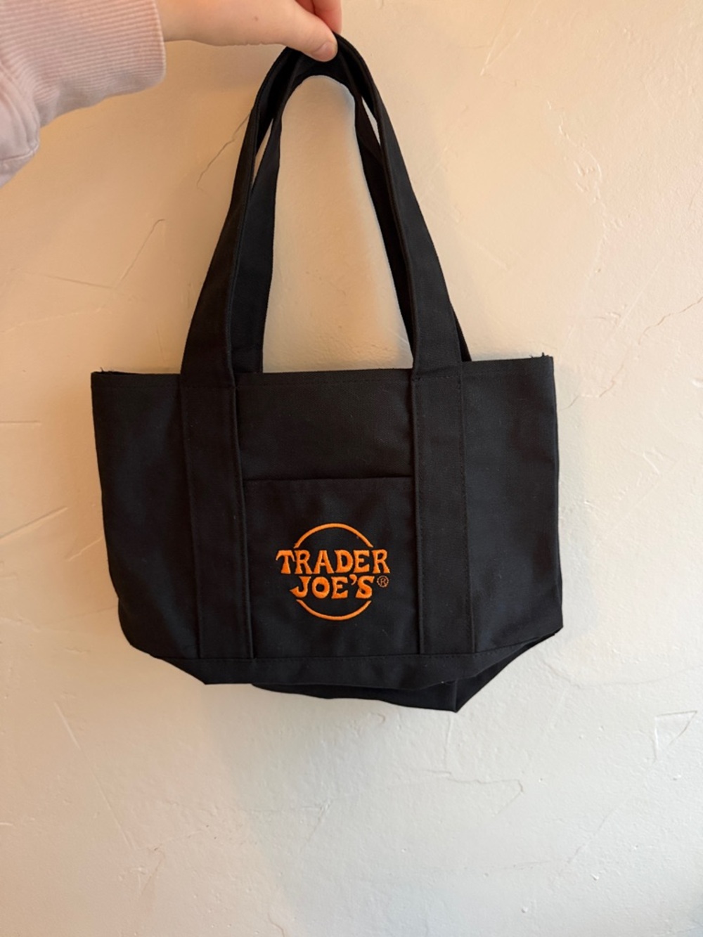 Trader Joe's Black Canvas Tote Bag with Orange Logo